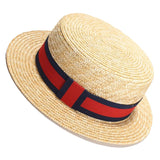 RH Natural Wheat Straw Boater Fedora Top Flat Hat Women Summer Beach Flat Brim Cap With Bowknot Ribbon For Holiday Party