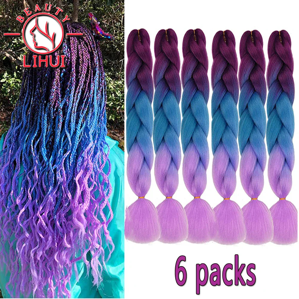 Synthetic Ombre Hair Jumbo Crochet Braiding Hair For Women Blonde Golden Green Brown Colorful Hair 6packs 24Inch 100G Wholesale