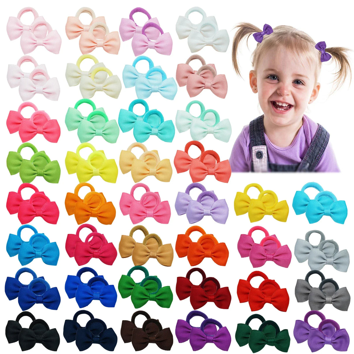 80PCS Baby Girls Hair Ties 2Inch Grosgrain Ribbon Mini Hair Bows Elastic Rubber Hair Bands Ponytail Holders Accessories for Gilr