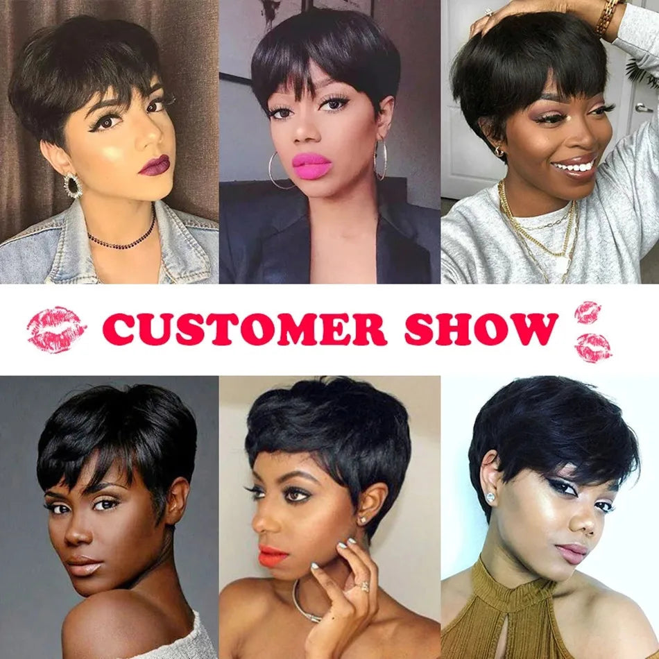 Short Human Hair Wigs Pixie Cut Straight perruque bresillienne for Black Women Machine Made Wigs With Bangs Cheap Glueless Wig