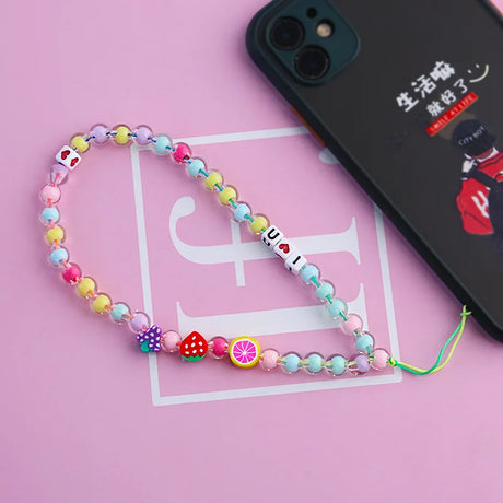 New Mobile Phone Chains Strap Lanyard Colorful Pearl Soft Pottery Rope Cell Phone Case Hanging Cord for Women Wholesale