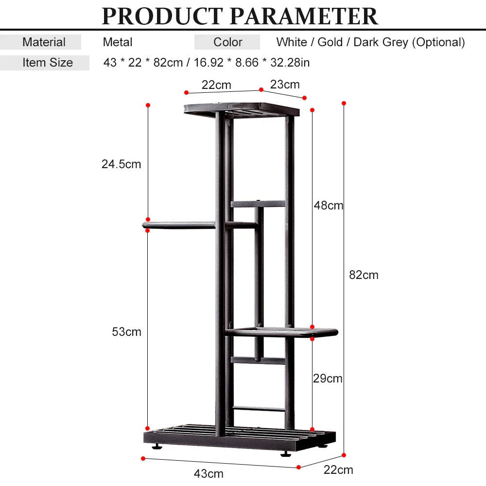 4-Tier Metal Plant Stand Flower Pot Stand Flower Display Rack Plant Holder Plant Shelf for Indoor Living Room Balcony Decoration