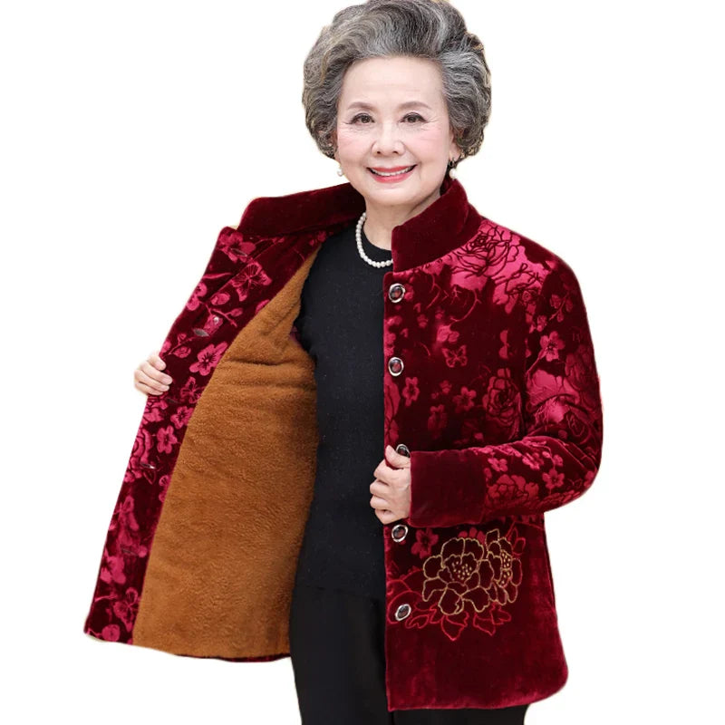 2022 New Middle-aged Old People Winter Jackets Gold Velvet Cotton Parka Grandma Thick Cotton Padded Mother's Clothes Female Coat