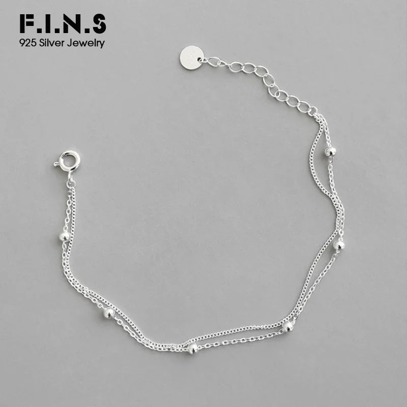 F.I.N.S 925 Sterling Silver Fashion Women's Bracelet Double Layer Beads Charm Bracelet For Women Girls Friendship Bracelets