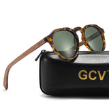 GCV Brand Advanced Walnut Wood Hawksbill Leopard Grain Frames Ultralight Sunglasses Men Women Female Polarized  Delicate Fashion