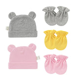 Cute Newborn Birth Set Cotton Soft Baby Nightcap With Ears Fall Winter Hat Gloves 2pcs Kit Prevent Scratching Skin Infant Stuff