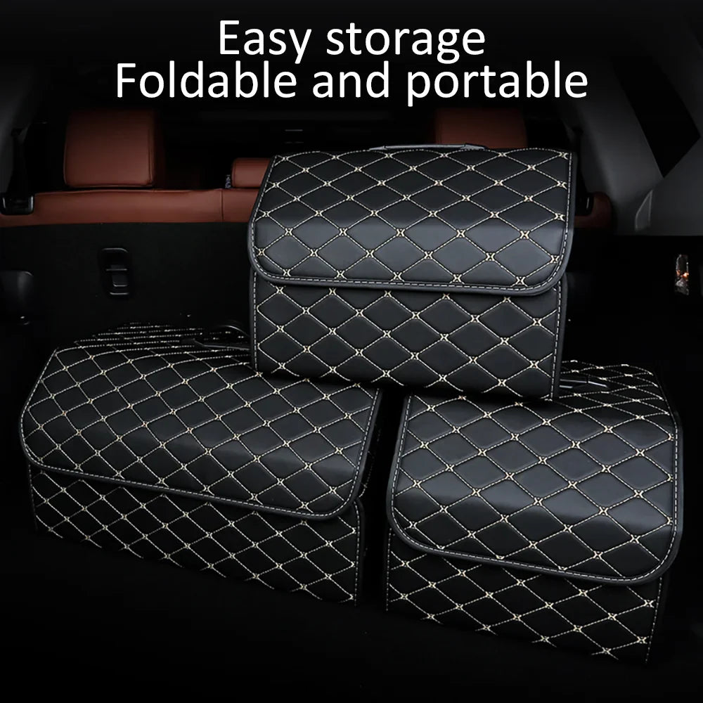 Car Storage Bag PU Leather Trunk Organizer Box Storage Bag Folding Folding Car Trunk Stowing Tidying For Car SUV