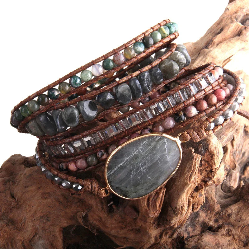 RH Fashion Handma Bohemian Jewelry Boho Bracelet Mixed Natural Stones Charm 5 Strands Wrap Bracelets Gift DropShipping