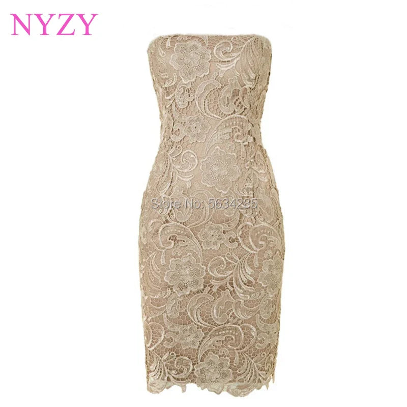 2 Piece Gold Mother of the Bride Groom Lace Dresses with Jacket Coat 2020 NYZY M23B Formal Dress Party Cocktail Church Suits