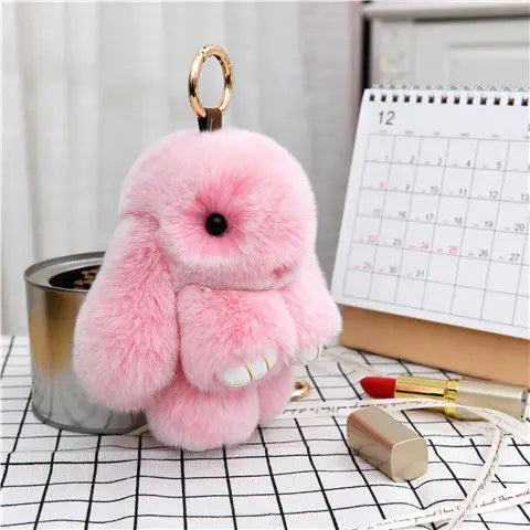 Cute Plush Bunny Keychain Women Fur Pom Pom Angel Rabbit Key Ring Hare Plush Dolls Toy Girls Bag Car Key Pendant Kids Xmas Gift