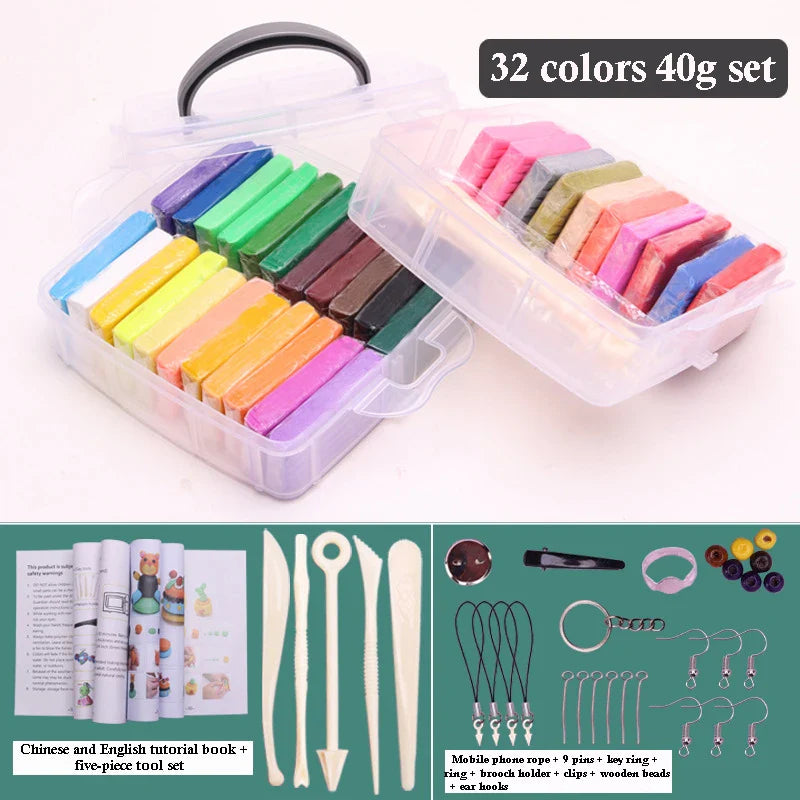 32 Color 3D Clay Plasticine Portable Box New Clay Creative Puzzle Tool Set Polymer Modeling Clay Oven Bake Clay 24pc Clay Mold