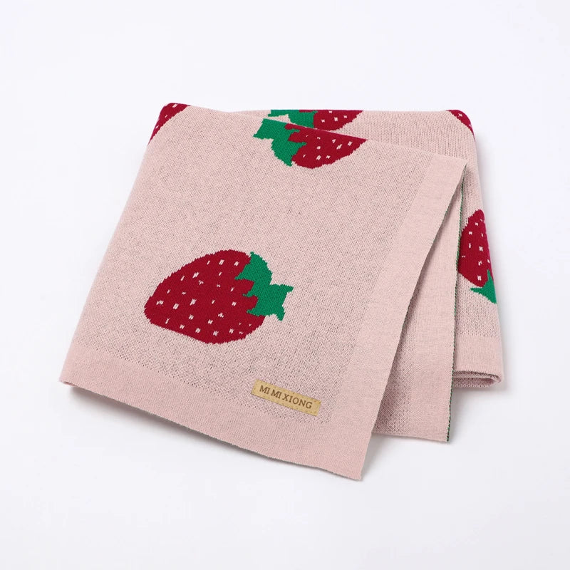 Newborn Baby Blanket Knitted Infant Girl Cradle Plaid Bedding Sofa Cute Strawberry Quilts Toddler Boy Stroller Soft Wrap Swaddle