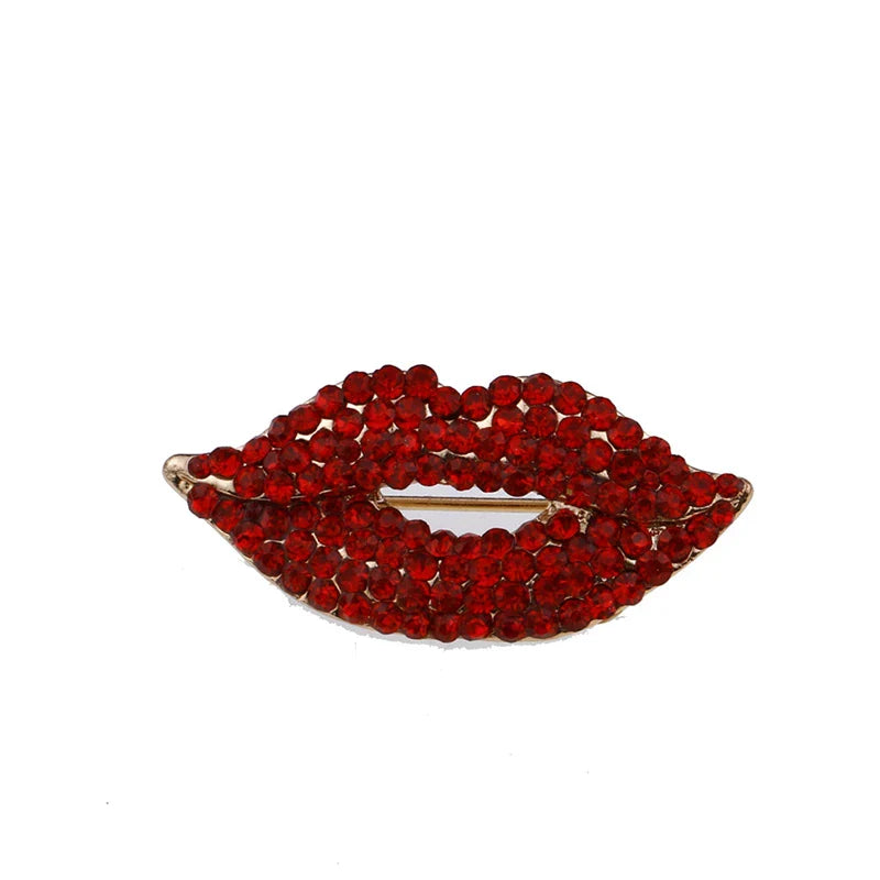 New 2024 Red Color Rhinestone Lips Brooches For Women Fashion Sexy Mouth Brooch Pin Shining Fashion Jewelry Gift