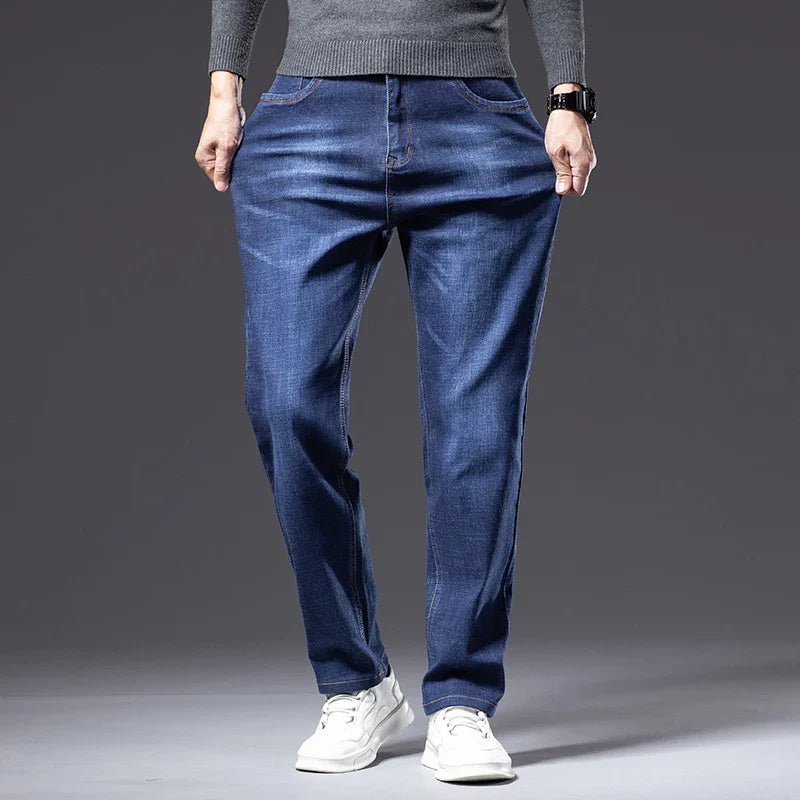 Plus Size 40 42 44 Autumn Loose Thick Blue Jeans Men Business Casual Cotton Advanced Stretch Denim Pants Male Brand Clothing