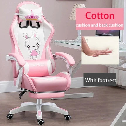 WCG Cute Girl Pink Computer Chair Home Office Furniture Sofa Chair Cartoon Anime Bedroom Lift Rotary Reclining Game Chair