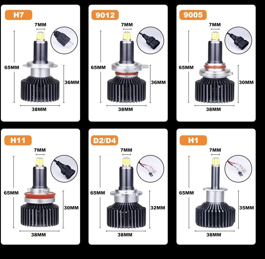 D1S HID Headlights 25000LM 360 LED H7 3000K 4300K 6000K D2S D3S D4S 9012 HIR2 H1 9005 9006 HB3 HB4 H11 H8 H9 CSP Chip Fog Lights