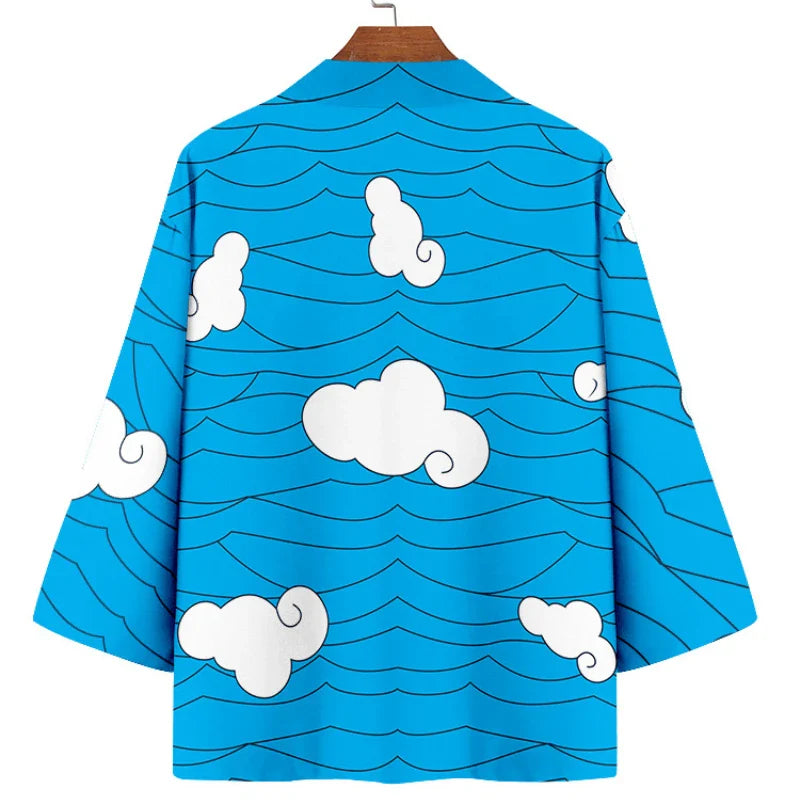 Japanese Style Clouds Print Blue Beach Yukata Women Men Kimono Harajuku Cardigan Traditional Samurai Cosplay Haori Robe Clothing