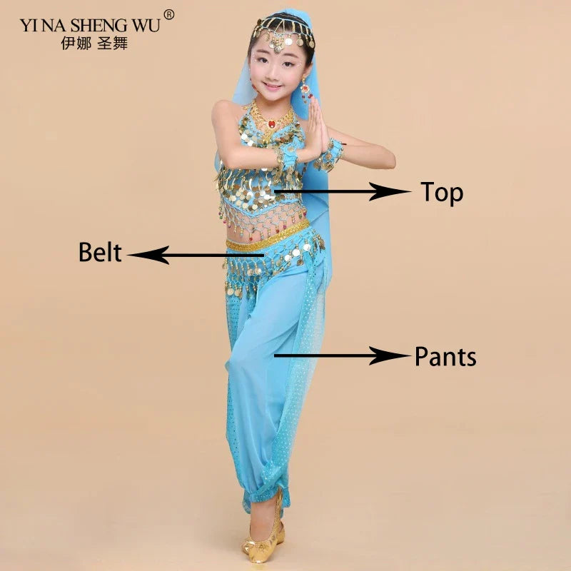 Kids Belly Dance Costumes Set Oriental Dance Costumes Girl Egypt Bollywood Indian Belly Dancing Clothing India 6 Color Dance Set