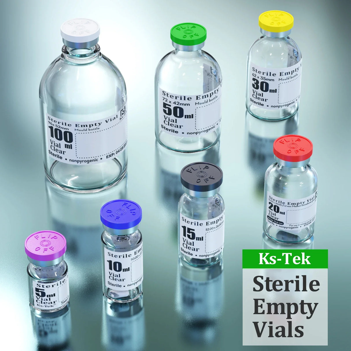 Ks-Tek Sterile Empty Vials with Self Healing Injection Port,with Flip Off Aluminum Cap,Sterile Package