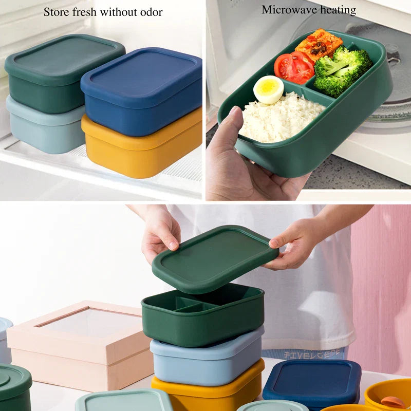 Baby Gift Feeding Solid Food Silicone Dinner Plate Container Storage Container For Cereals Microwave Heating Lunch Box With Lid