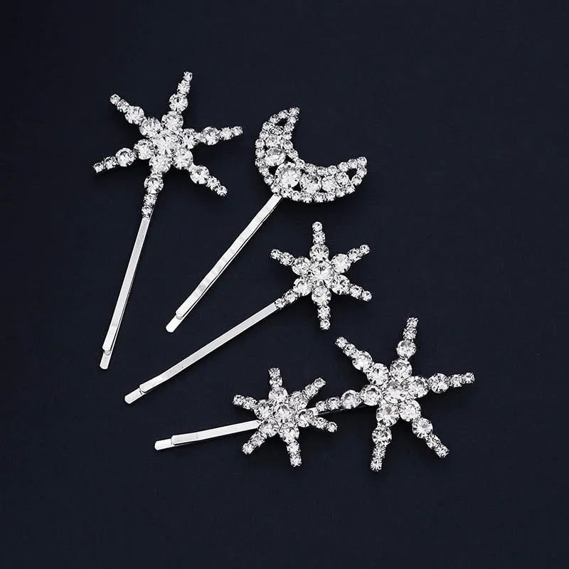 Star Moon Hairpins Clips Wedding Hair Accessories For Women Party Shining Rhinestone Hairgrips Girls Bridal Hair Clips Jewelry