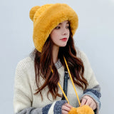 2021 New Pompom Winter Hats For Wome Earmuffs Thicken Ear-flapped Hat Fleece Lined Girl Knit Bonnets Cute Ladies Ear Beanies Cap