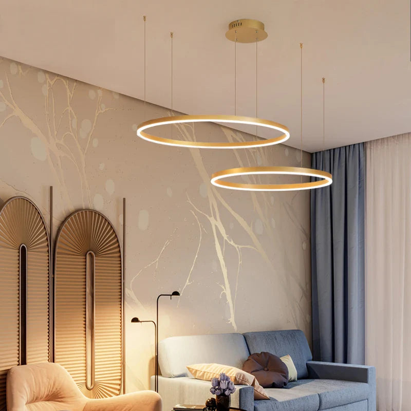 2023 Modern Led Chandelier Home Lighting Brushed Rings Ceiling Mounted Chandelier Lighting Hanging Lamp Gold&Coffee color