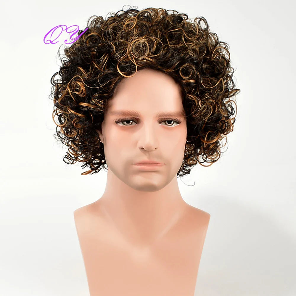 Synthetic Man Wigs  Black Short Curly For Men Wigs With High Temperature Fiber Daily Wear Curl Fashion Hairstyle Male Wig