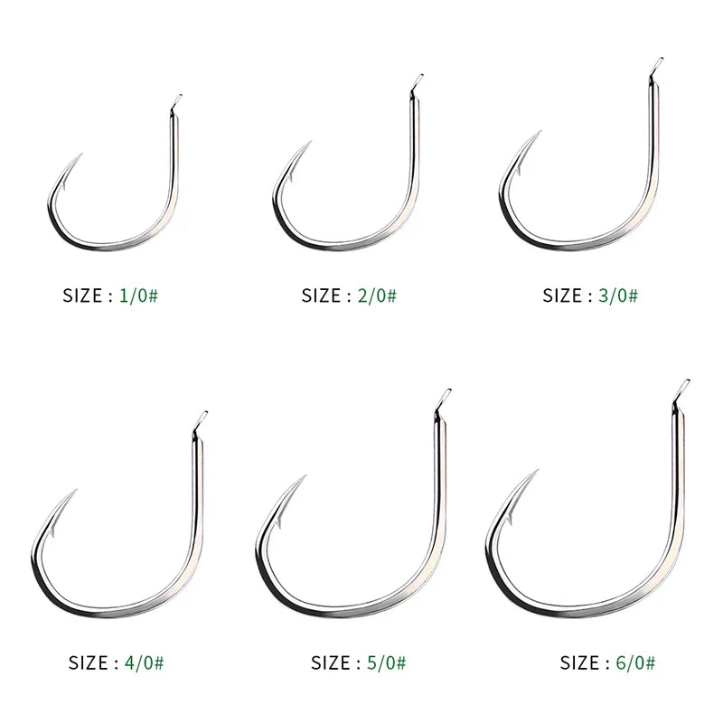 KATYUSHA 50Pcs Jigging Fishing Hooks Size 1/0-2/0-3/0-4/0-5/0# Slow Pitch Flat Fishhooks High Carbon Steel Single Hooks Barbed