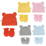 Cute Newborn Birth Set Cotton Soft Baby Nightcap With Ears Fall Winter Hat Gloves 2pcs Kit Prevent Scratching Skin Infant Stuff