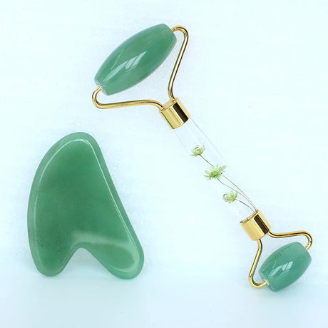 Natural Green Jade Roller Gua Sha Set Facial Body Massager Roller Jade Stone Massage Set Face Lifting Beauty Skin Care Tools