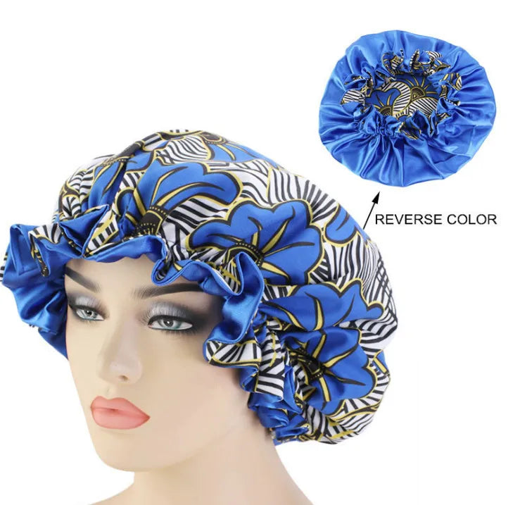 Women's Satin African Pattern Sleeping Hat Elastic Band Night Sleep Cap Hair Care Bonnet Nightcap for Women Cap Bonnet