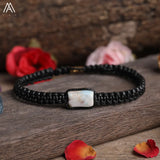 Natural Black Tourmaline Single Beads Woven Adjustable Bracelet Boho Women 6mm Black Lava Stone Beads Mala Bracelet N0383AMC