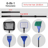 6-IN-1 Aquarium Cleaning Tools Kits Fish Tank Clean Set Fish Net Gravel Rake Algae Scraper Fork Sponge Brush Glass Cleaner