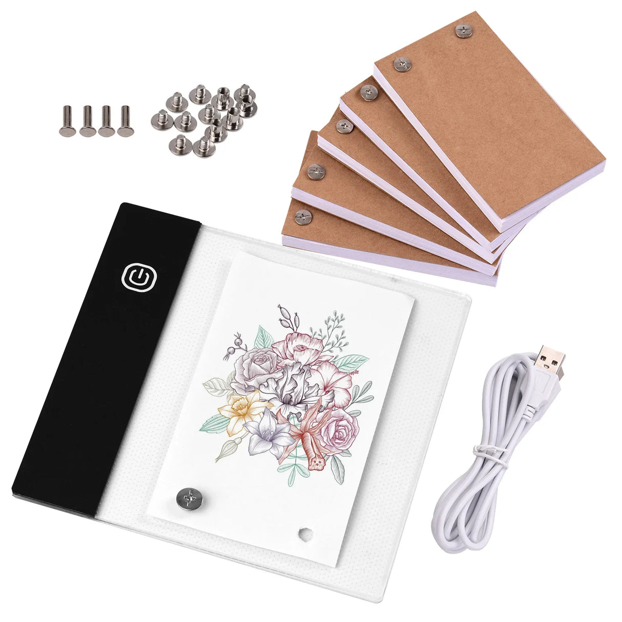 Flip Book Kit with Mini Light Pad LED Lightbox Tablet Design with Hole 300 Sheets Flipbook Paper Binding Screws for Drawing