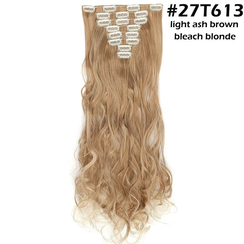 S-noilite Synthetic 24inch 140g 8PCS/set Clip In On Hair Extensions 18 Clips ins Curly Natural Hairpieces Clip In Hair For Women