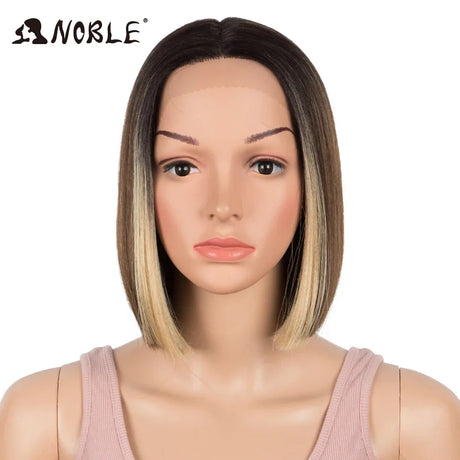 Noble Cosplay Synthetic Lace Wig Cosplay Wig Short Bob Straight 12" Color Yellow Lace Wig Ombre Blonde Wig For Black Women Wig