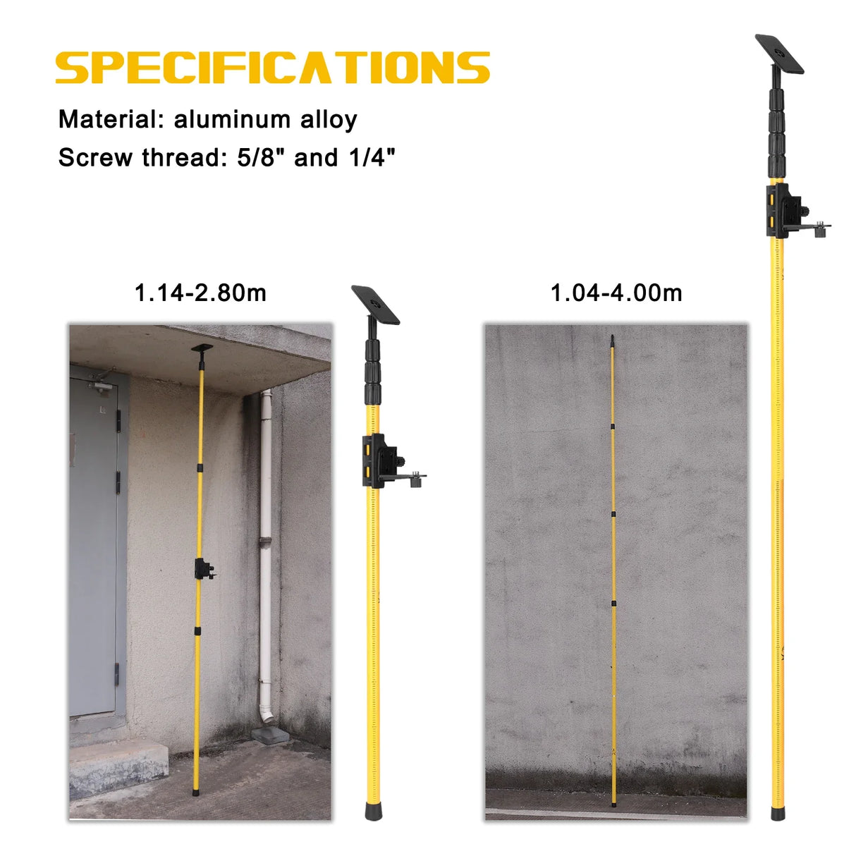 Telescopic Pole for Line Leveler Aluminum Alloy Adjustable Lift Extend Bracket Holder Stand Support for 1/4''& 5/8'' Laser Level