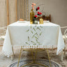 Embroidery Anglicanum Tassel Tablecloth, Cotton Linen Dust Proof Table Cover, for Kitchen Dining Room,Home Party Tabletop Decor