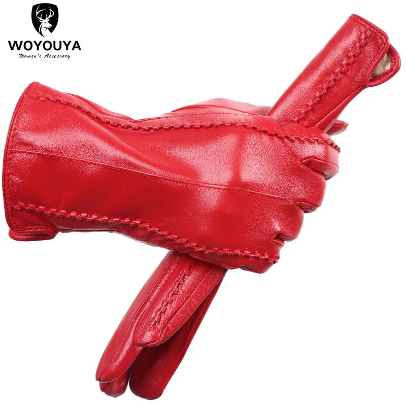 Touch Screen leather gloves,high-end leather gloves women,Genuine Leather winter gloves,Keep warm women's leather gloves-2226