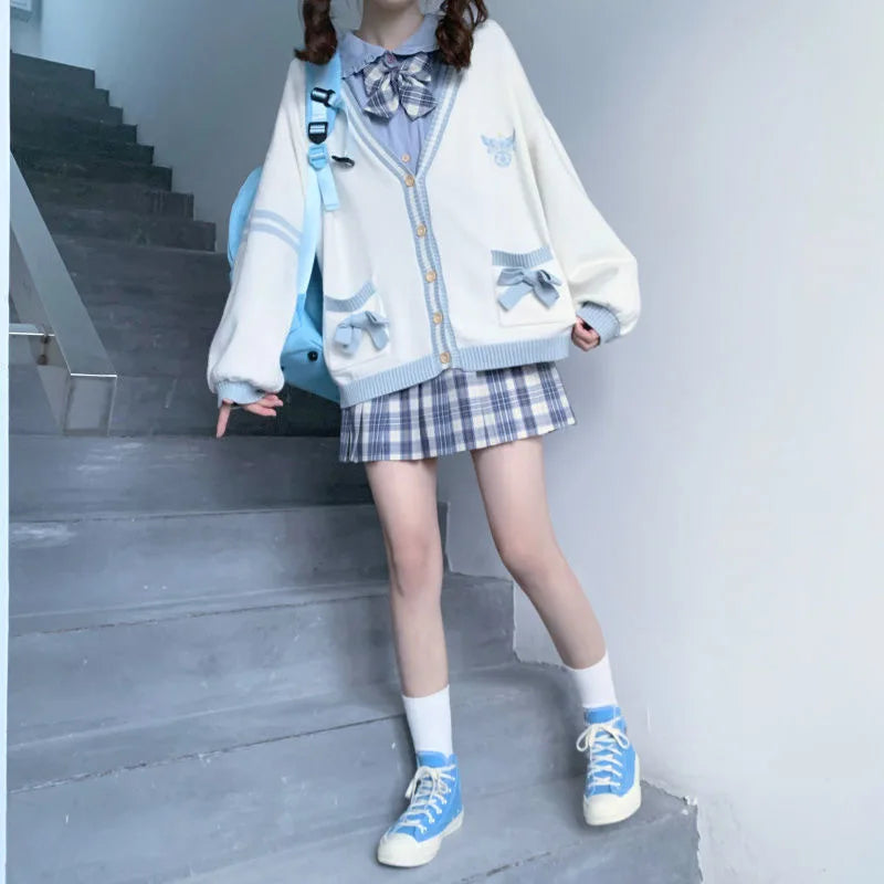 Japanese Girls Loli V-neck JK Uniforms Cute Sweet Sweater Jackets Cardigan Women Student School College Style Cosplay Costumes