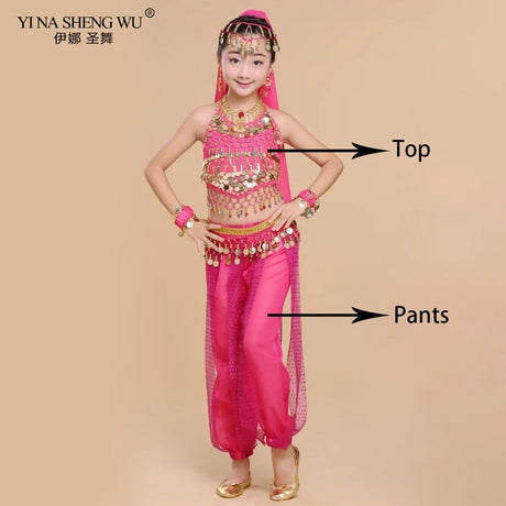 Kids Belly Dance Costumes Set Oriental Dance Costumes Girl Egypt Bollywood Indian Belly Dancing Clothing India 6 Color Dance Set