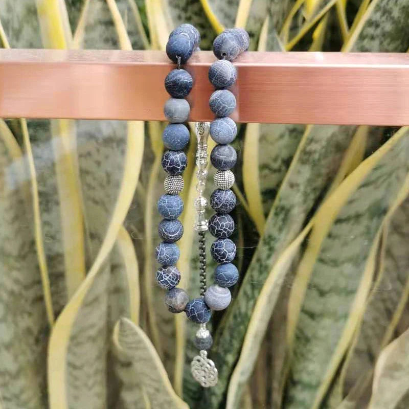 Tasbih Natural agates stone Blue Metal tassel 33 66 99 prayer beads islamic fashion stone Muslim Rosary