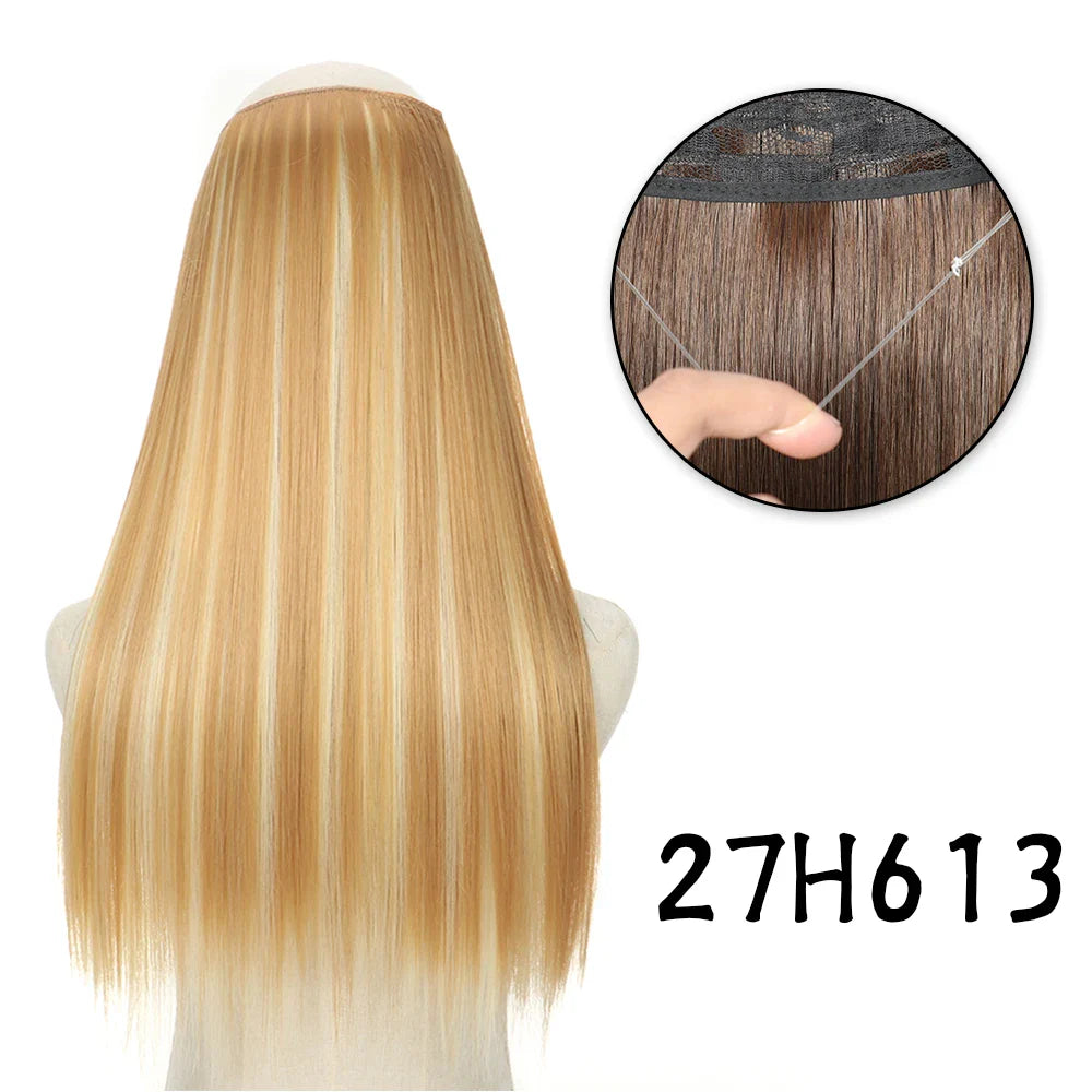 Hair Extensions No Clips Synthetic Fake Hair Ombre Pink Blonde Brown Black Natural Wavy Curly False Hair Piece For Woman