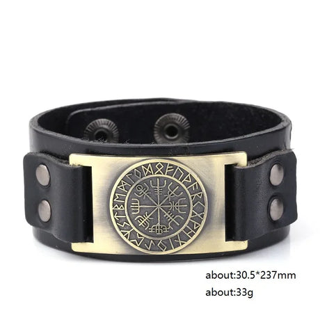 My Shape Wiccan Compass Bracelets Bangles for Men Nordic Runes Odin Symbol Wrap Genuine Leather Bracelet Men‘s Viking Jewelry