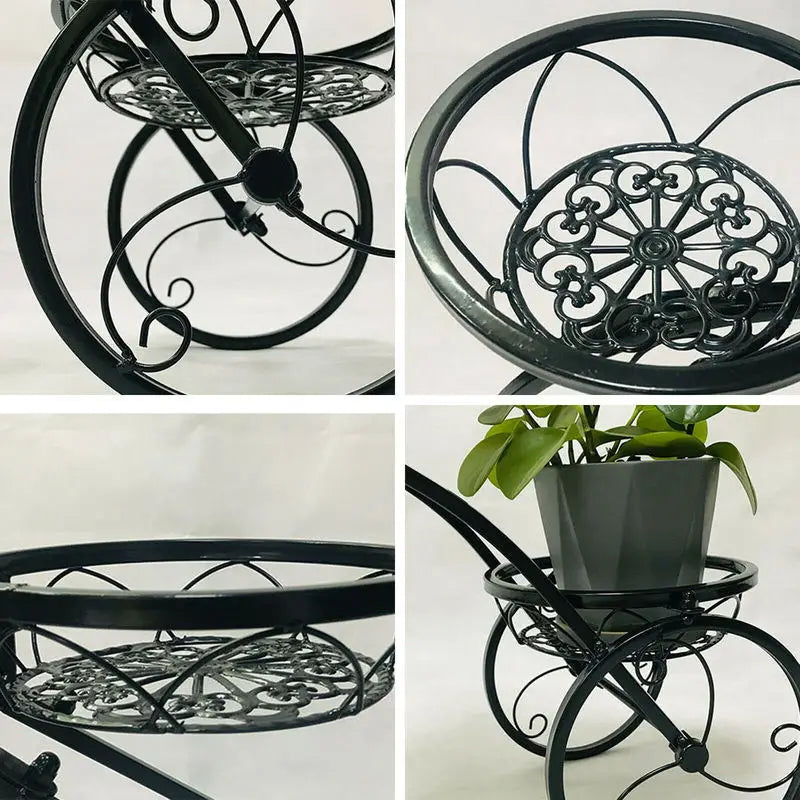 Outdoor Indoor Flower Pot Black/White Bicycle Plant Stand Yard Iron Basket Shelf Home Garden Decor