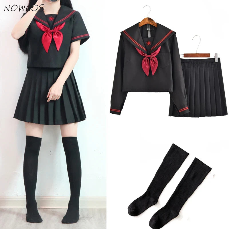 Dark Demon Japanese JK Sets School Uniform Girls Sakura Embroideried Autumn High School Women Novelty Sailor Suits Uniforms XXL