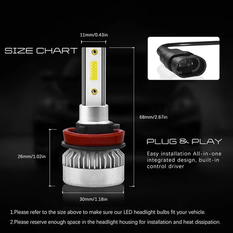 1Pair  H1/H7 /H8/H9/H11 COB LED Headlight Bulbs 110W 20000LM High Low Beam White Lights