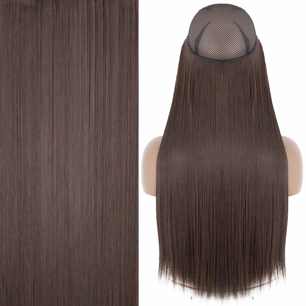 MERISIHAIR Synthetic No Clip Invisible Wire Hair Extensions Straight Black Blonde One Piece False Hairpiece Hair Extension