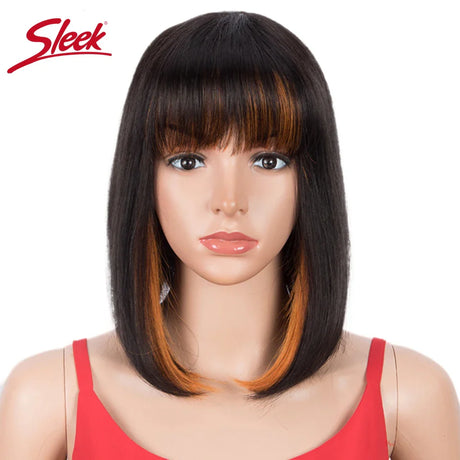 Sleek Short Bob Wigs With Bang Brazilian Straight Hair Wigs For Women Brown P4/30# Glueless Machine Made Cheap Human Hair Wigs